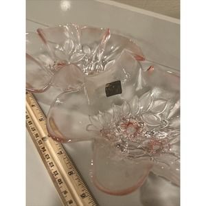 Mikasa Crystal Rosella Relish Dish Candy Bowl Embossed Pink Frosted Flowers